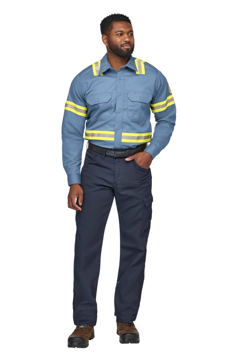 Bulwark FR Bulwark Men's Midweight FR Enhanced Visibility Uniform Shirt, Light Blue, X-Large - Image 1